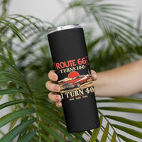 Route Highway 66 Turns 100 I Turn 40 Skinny Tumbler Vintage 1986 Road Sign 40th Birthday Muscle Car Lover Gift