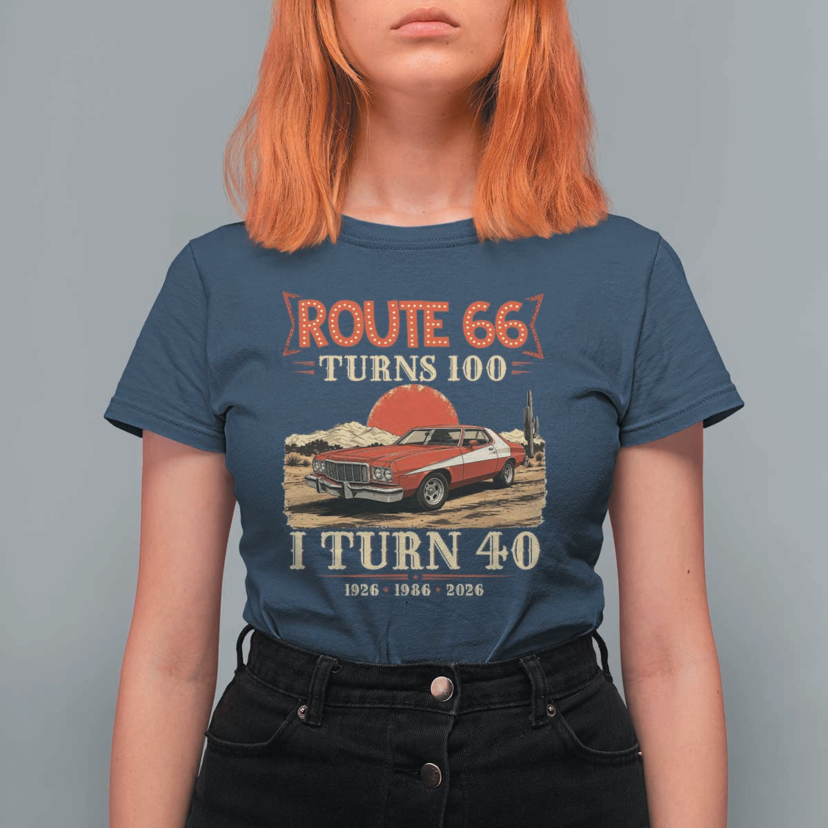 Route Highway 66 Turns 100 I Turn 40 T Shirt For Women Vintage 1986 Road Sign 40th Birthday Muscle Car Lover Gift