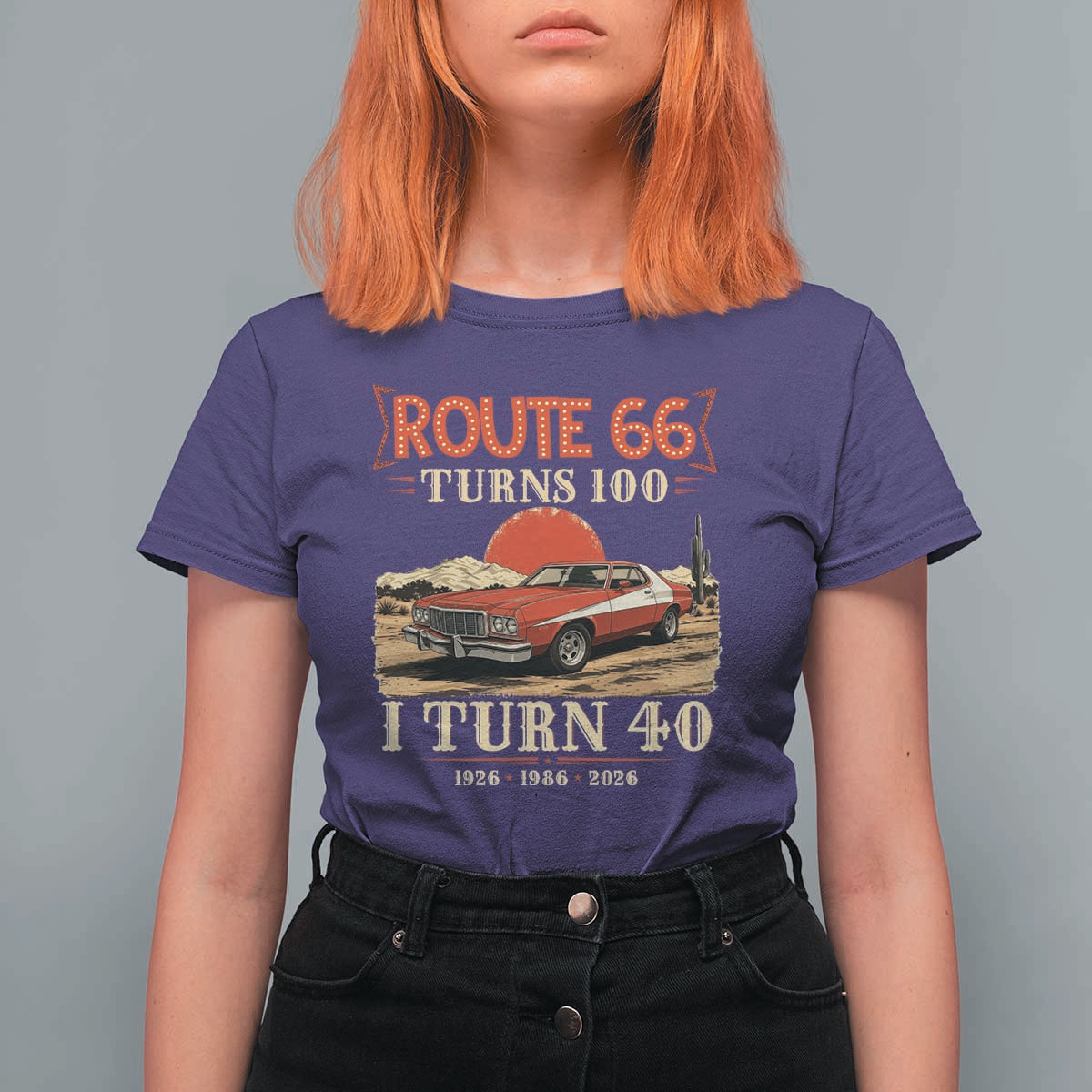 Route Highway 66 Turns 100 I Turn 40 T Shirt For Women Vintage 1986 Road Sign 40th Birthday Muscle Car Lover Gift