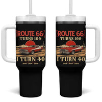 Route Highway 66 Turns 100 I Turn 40 Tumbler With Handle Vintage 1986 Road Sign 40th Birthday Muscle Car Lover Gift