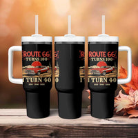 Route Highway 66 Turns 100 I Turn 40 Tumbler With Handle Vintage 1986 Road Sign 40th Birthday Muscle Car Lover Gift