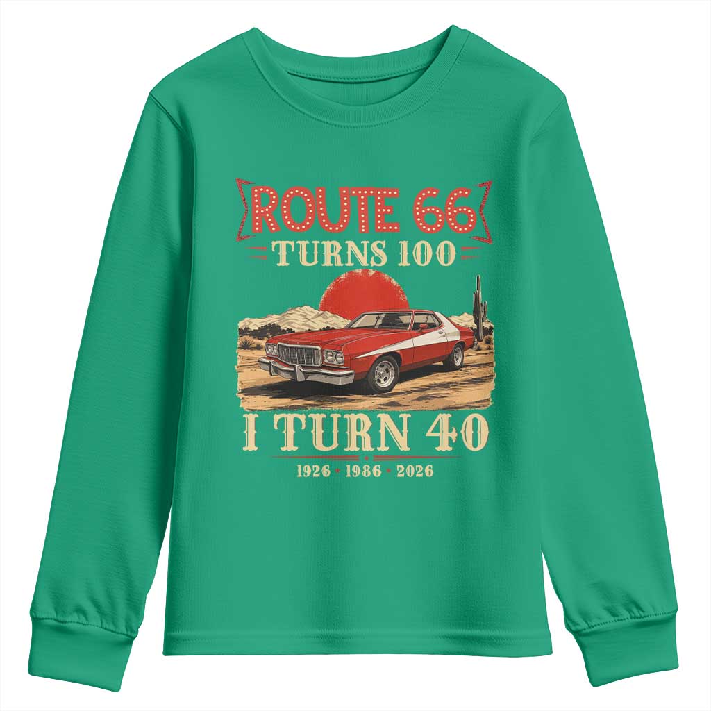 Route Highway 66 Turns 100 I Turn 40 Youth Sweatshirt Vintage 1986 Road Sign 40th Birthday Muscle Car Lover Gift