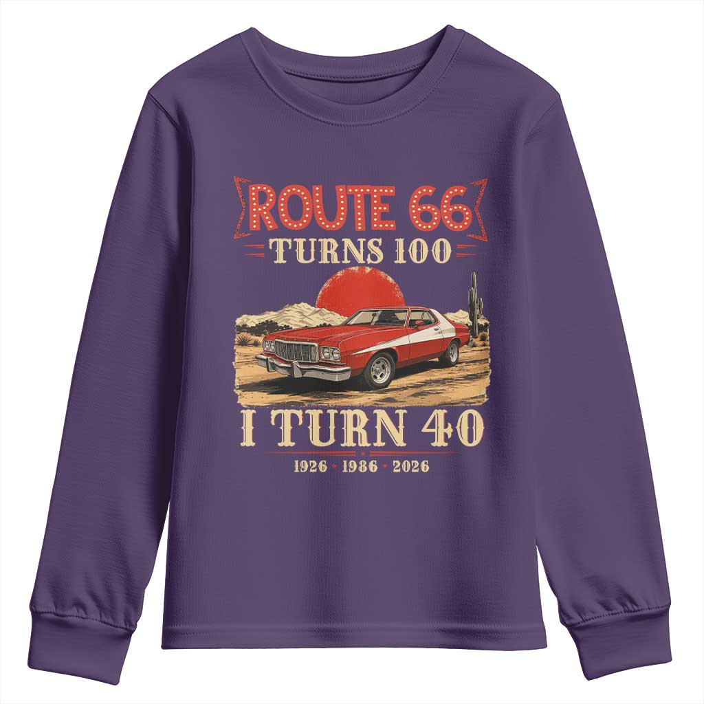 Route Highway 66 Turns 100 I Turn 40 Youth Sweatshirt Vintage 1986 Road Sign 40th Birthday Muscle Car Lover Gift