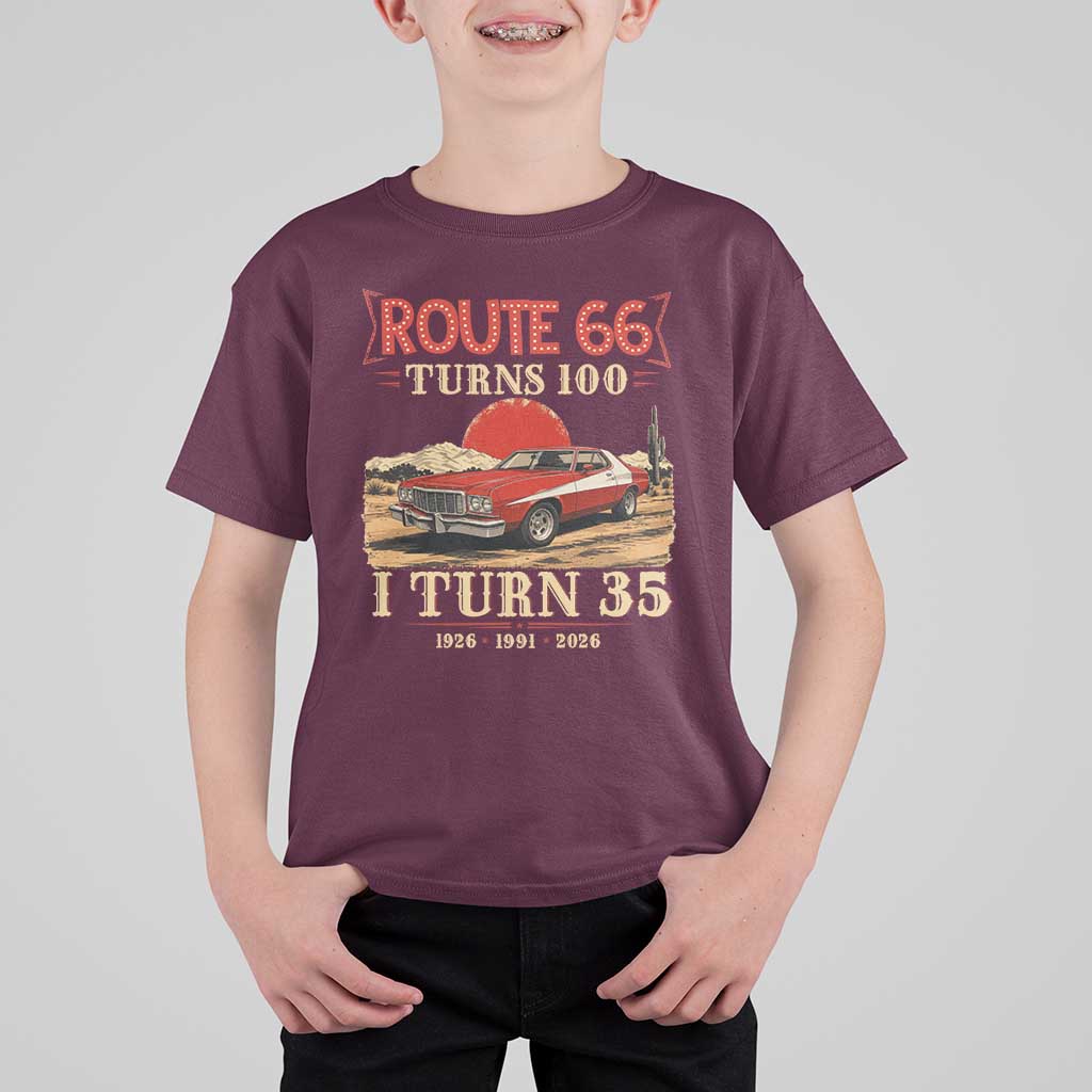 Route Highway 66 Turns 100 I Turn 35 T Shirt For Kid Vintage 1991 Road Sign 35th Birthday Muscle Car Lover Gift