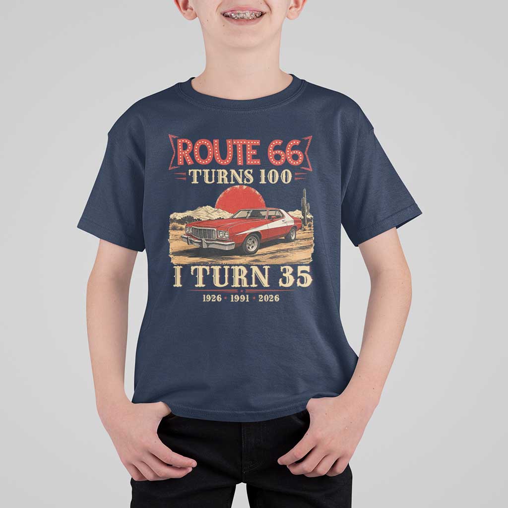 Route Highway 66 Turns 100 I Turn 35 T Shirt For Kid Vintage 1991 Road Sign 35th Birthday Muscle Car Lover Gift