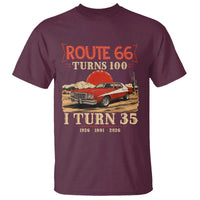Route Highway 66 Turns 100 I Turn 35 T Shirt Vintage 1991 Road Sign 35th Birthday Muscle Car Lover Gift