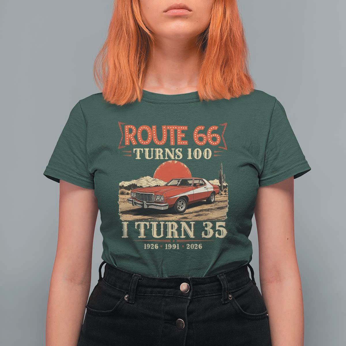 Route Highway 66 Turns 100 I Turn 35 T Shirt For Women Vintage 1991 Road Sign 35th Birthday Muscle Car Lover Gift
