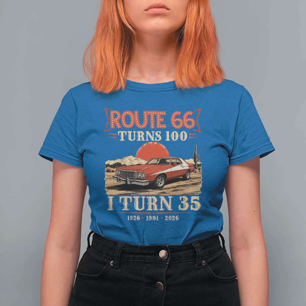 Route Highway 66 Turns 100 I Turn 35 T Shirt For Women Vintage 1991 Road Sign 35th Birthday Muscle Car Lover Gift