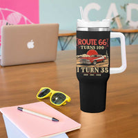 Route Highway 66 Turns 100 I Turn 35 Tumbler With Handle Vintage 1991 Road Sign 35th Birthday Muscle Car Lover Gift
