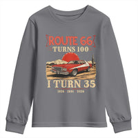 Route Highway 66 Turns 100 I Turn 35 Youth Sweatshirt Vintage 1991 Road Sign 35th Birthday Muscle Car Lover Gift