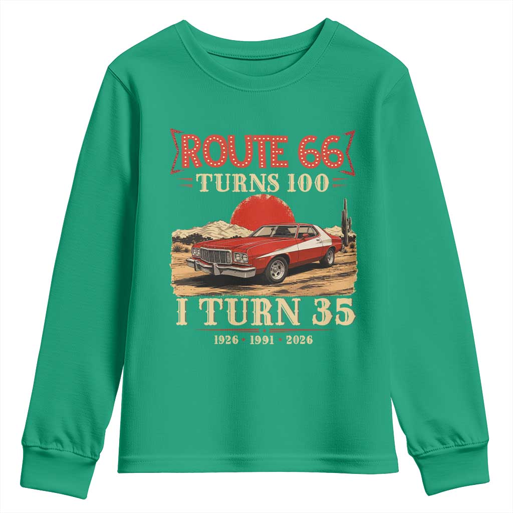 Route Highway 66 Turns 100 I Turn 35 Youth Sweatshirt Vintage 1991 Road Sign 35th Birthday Muscle Car Lover Gift