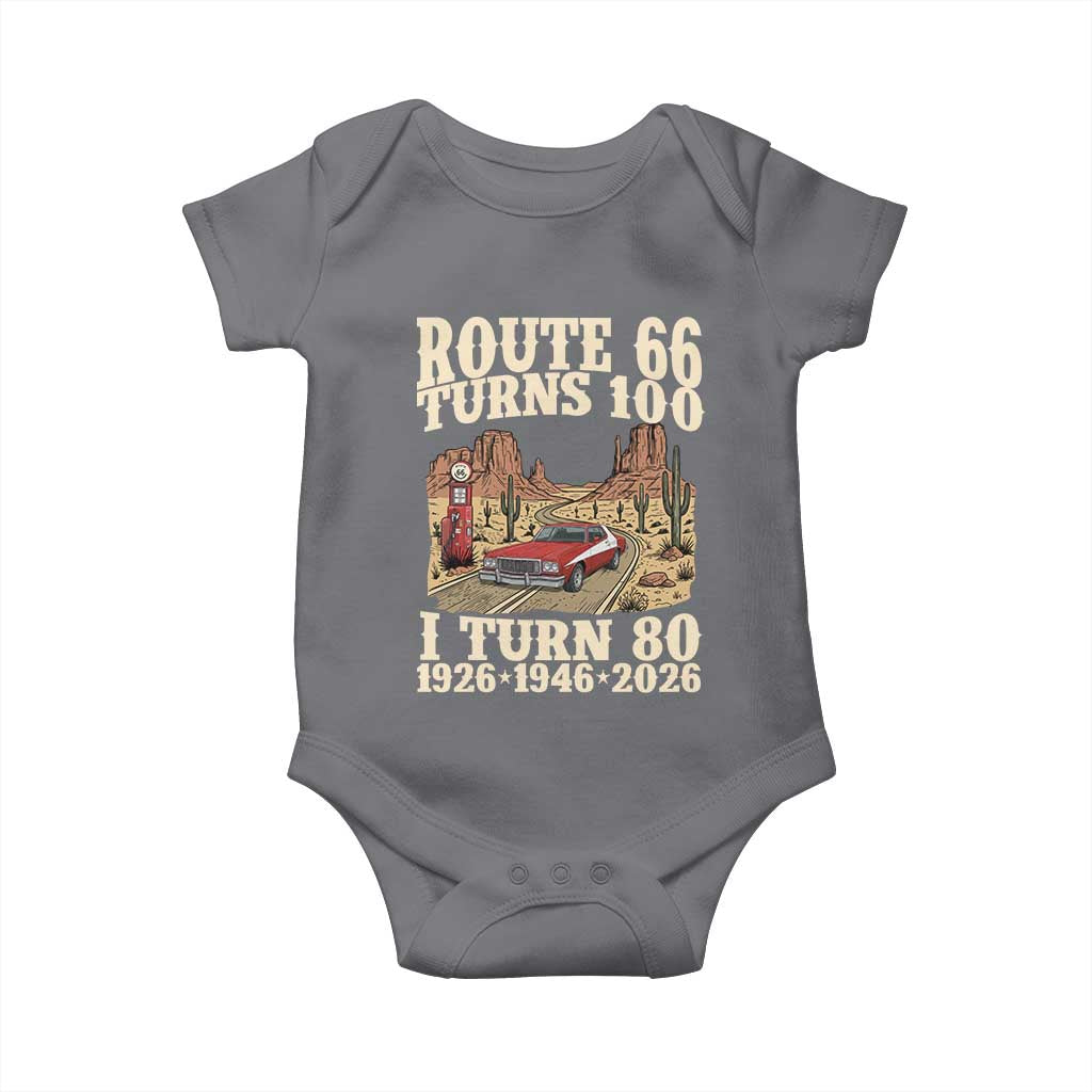 Route Highway 66 Turns 100 I Turn 80 Baby Onesie Vintage 1946 Road Sign American Muscle Car Lover 80th Birthday Gift
