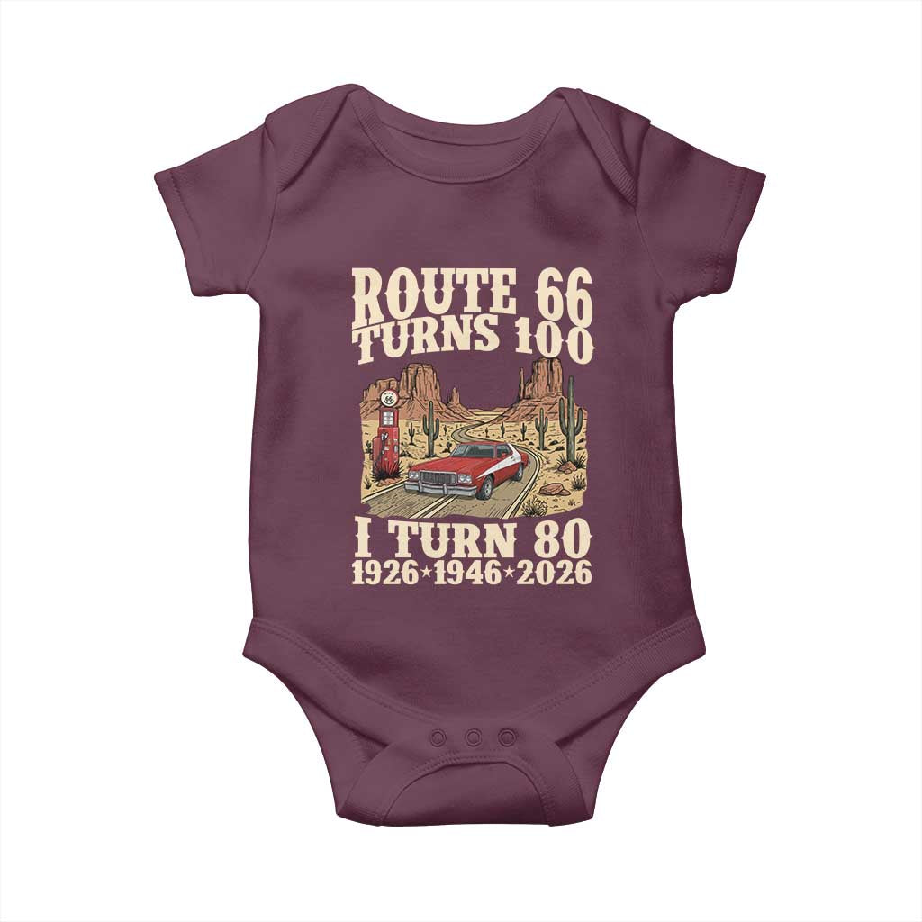 Route Highway 66 Turns 100 I Turn 80 Baby Onesie Vintage 1946 Road Sign American Muscle Car Lover 80th Birthday Gift