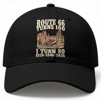 Route Highway 66 Turns 100 I Turn 80 Baseball Cap Vintage 1946 Road Sign American Muscle Car Lover 80th Birthday Gift