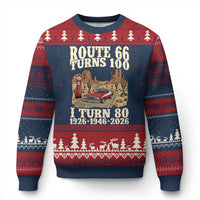 Route Highway 66 Turns 100 I Turn 80 Ugly Christmas Sweater Vintage 1946 Road Sign American Muscle Car Lover 80th Birthday Gift