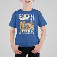 Route Highway 66 Turns 100 I Turn 80 T Shirt For Kid Vintage 1946 Road Sign American Muscle Car Lover 80th Birthday Gift