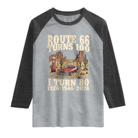 Route Highway 66 Turns 100 I Turn 80 Raglan Shirt Vintage 1946 Road Sign American Muscle Car Lover 80th Birthday Gift