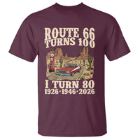 Route Highway 66 Turns 100 I Turn 80 T Shirt Vintage 1946 Road Sign American Muscle Car Lover 80th Birthday Gift