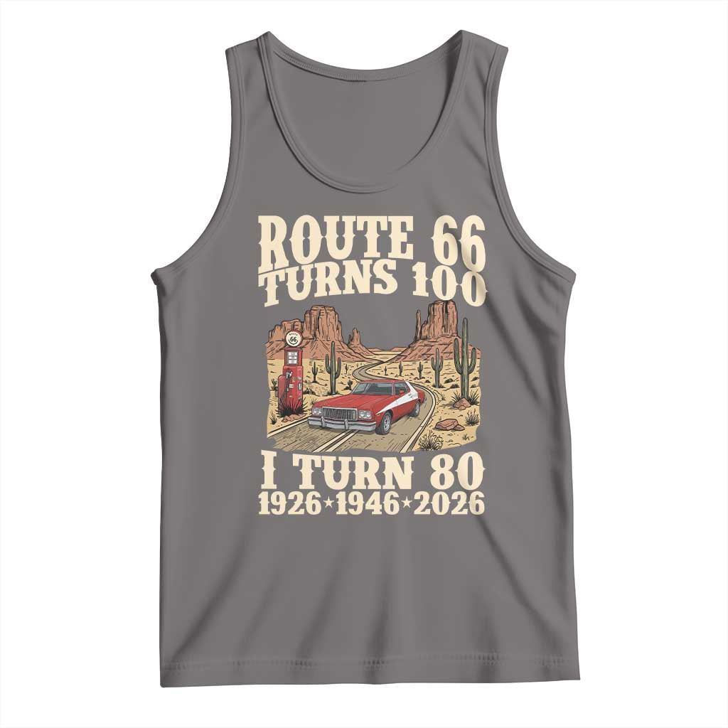 Route Highway 66 Turns 100 I Turn 80 Tank Top Vintage 1946 Road Sign American Muscle Car Lover 80th Birthday Gift