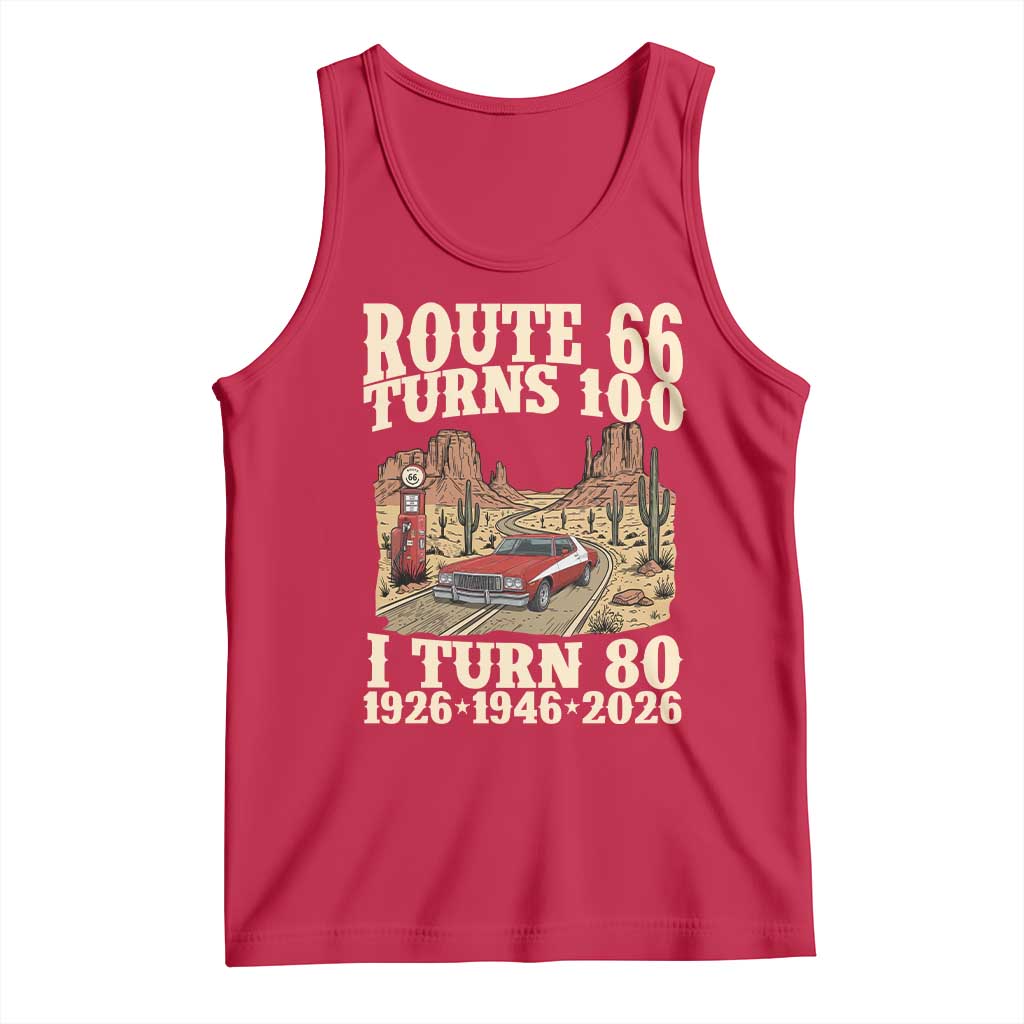 Route Highway 66 Turns 100 I Turn 80 Tank Top Vintage 1946 Road Sign American Muscle Car Lover 80th Birthday Gift