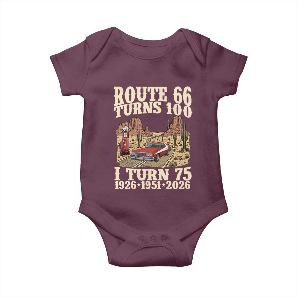 Route Highway 66 Turns 100 I Turn 75 Baby Onesie Vintage 1951 Road Sign American Muscle Car Lover 75th Birthday Gift