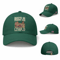 Route Highway 66 Turns 100 I Turn 75 Baseball Cap Vintage 1951 Road Sign American Muscle Car Lover 75th Birthday Gift