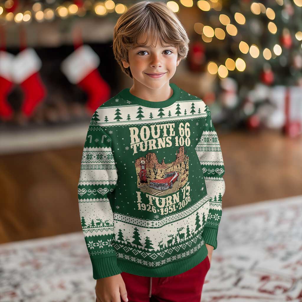 Route Highway 66 Turns 100 I Turn 75 Ugly Christmas Sweater Vintage 1951 Road Sign American Muscle Car Lover 75th Birthday Gift