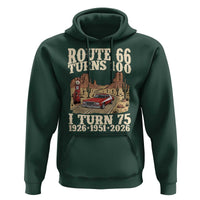 Route Highway 66 Turns 100 I Turn 75 Hoodie Vintage 1951 Road Sign American Muscle Car Lover 75th Birthday Gift