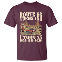 Route Highway 66 Turns 100 I Turn 75 T Shirt Vintage 1951 Road Sign American Muscle Car Lover 75th Birthday Gift