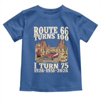 Route Highway 66 Turns 100 I Turn 75 Toddler T Shirt Vintage 1951 Road Sign American Muscle Car Lover 75th Birthday Gift
