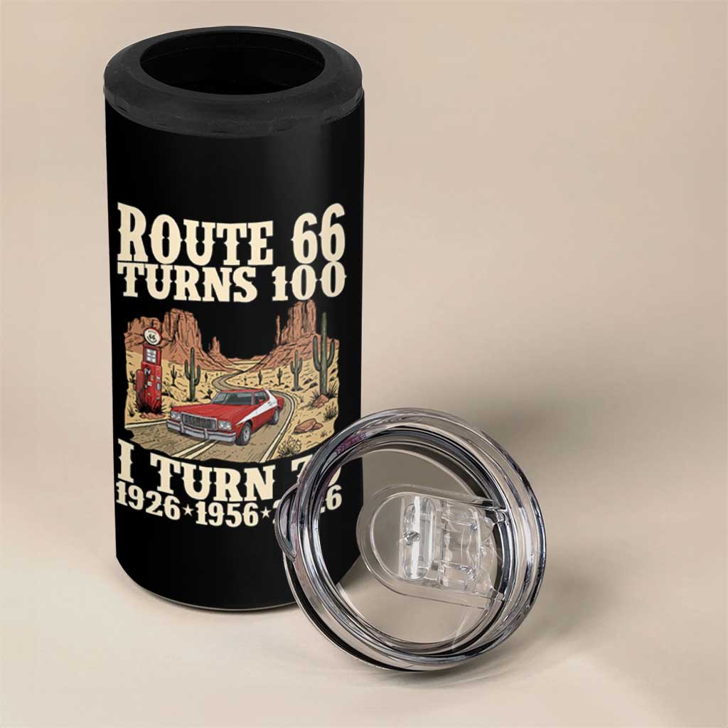 Route Highway 66 Turns 100 I Turn 70 4 in 1 Can Cooler Tumbler Vintage 1956 Road Sign American Muscle Car Lover 70th Birthday Gift