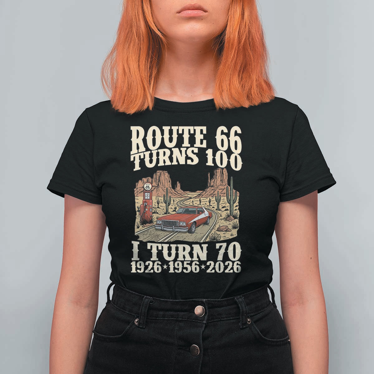 Route Highway 66 Turns 100 I Turn 70 T Shirt For Women Vintage 1956 Road Sign American Muscle Car Lover 70th Birthday Gift