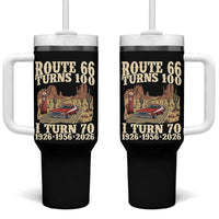 Route Highway 66 Turns 100 I Turn 70 Tumbler With Handle Vintage 1956 Road Sign American Muscle Car Lover 70th Birthday Gift