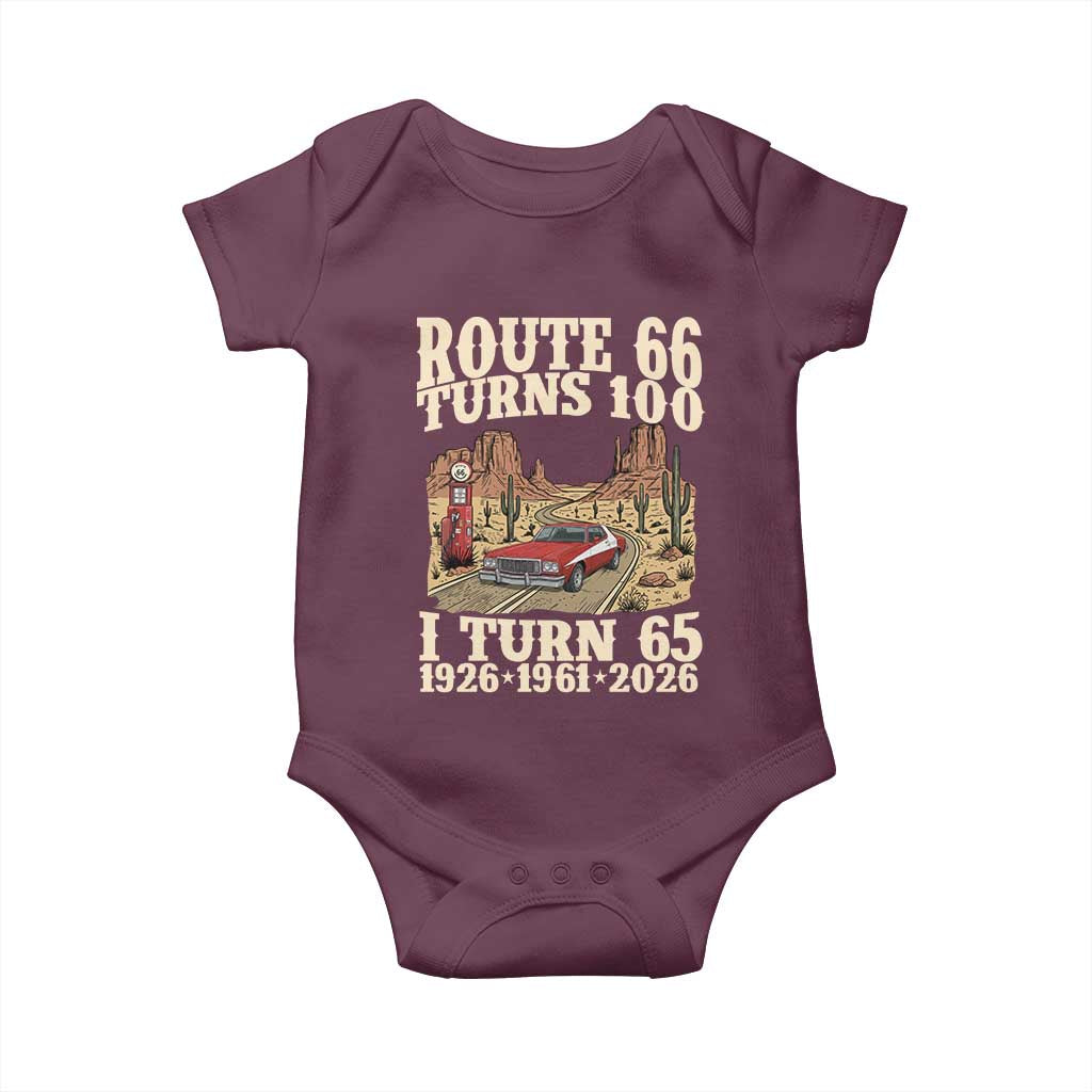 Route Highway 66 Turns 100 I Turn 65 Baby Onesie Vintage 1961 Road Sign American Muscle Car Lover 65th Birthday Gift