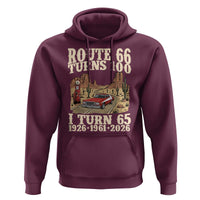 Route Highway 66 Turns 100 I Turn 65 Hoodie Vintage 1961 Road Sign American Muscle Car Lover 65th Birthday Gift
