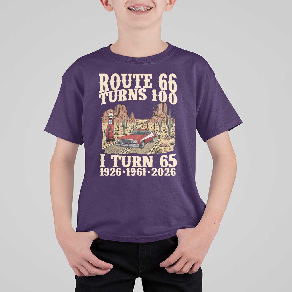Route Highway 66 Turns 100 I Turn 65 T Shirt For Kid Vintage 1961 Road Sign American Muscle Car Lover 65th Birthday Gift