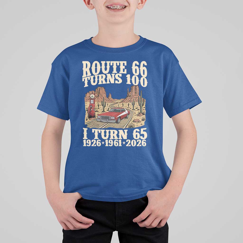 Route Highway 66 Turns 100 I Turn 65 T Shirt For Kid Vintage 1961 Road Sign American Muscle Car Lover 65th Birthday Gift