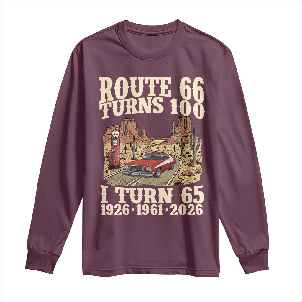 Route Highway 66 Turns 100 I Turn 65 Long Sleeve Shirt Vintage 1961 Road Sign American Muscle Car Lover 65th Birthday Gift