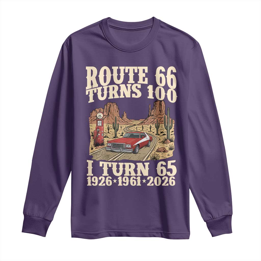 Route Highway 66 Turns 100 I Turn 65 Long Sleeve Shirt Vintage 1961 Road Sign American Muscle Car Lover 65th Birthday Gift