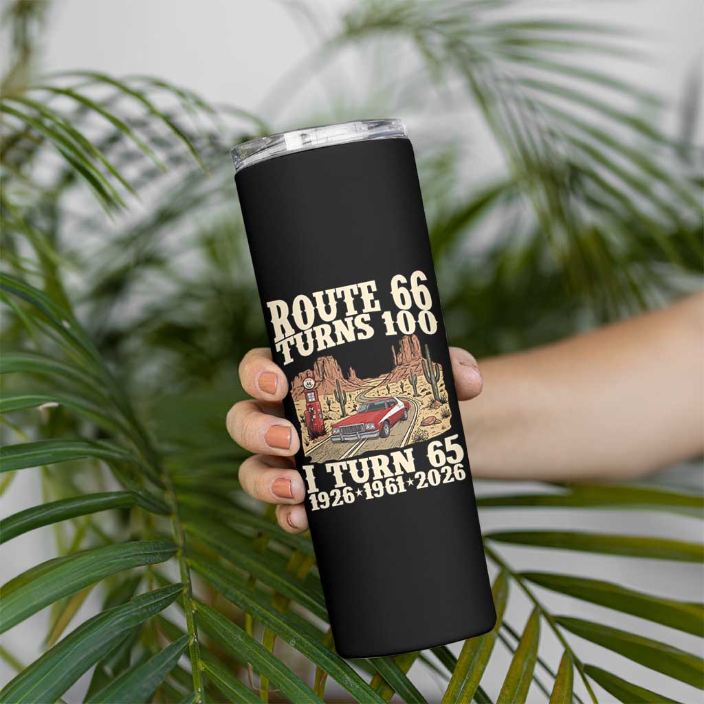 Route Highway 66 Turns 100 I Turn 65 Skinny Tumbler Vintage 1961 Road Sign American Muscle Car Lover 65th Birthday Gift