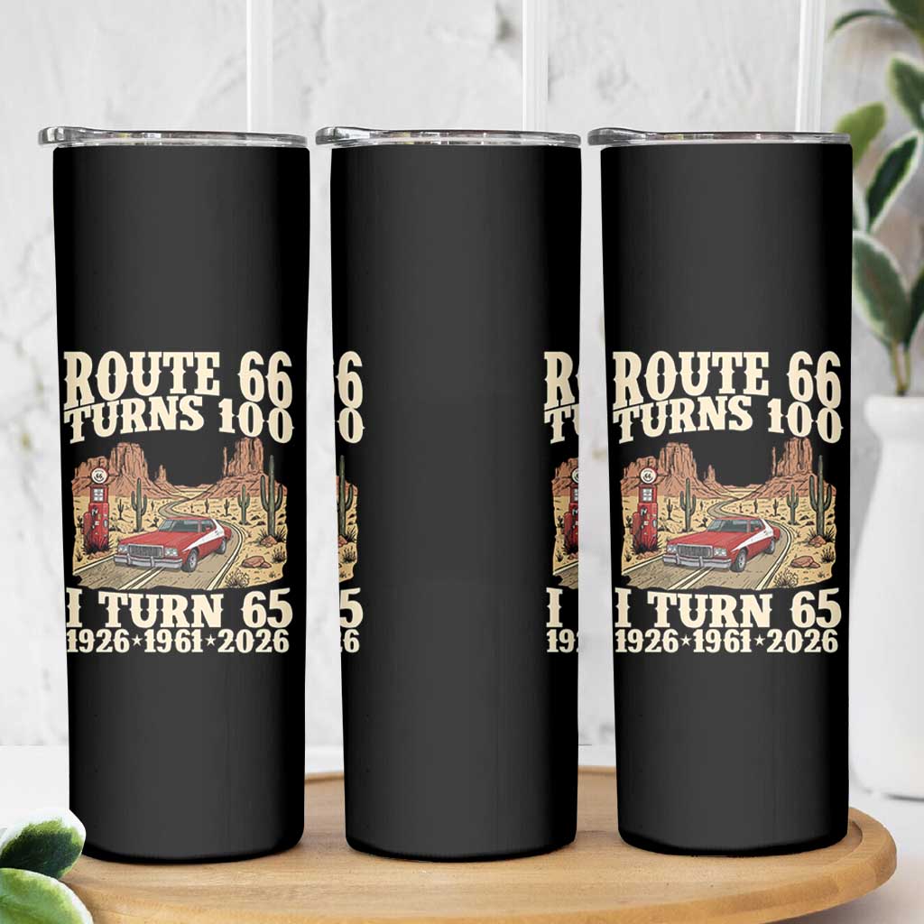 Route Highway 66 Turns 100 I Turn 65 Skinny Tumbler Vintage 1961 Road Sign American Muscle Car Lover 65th Birthday Gift