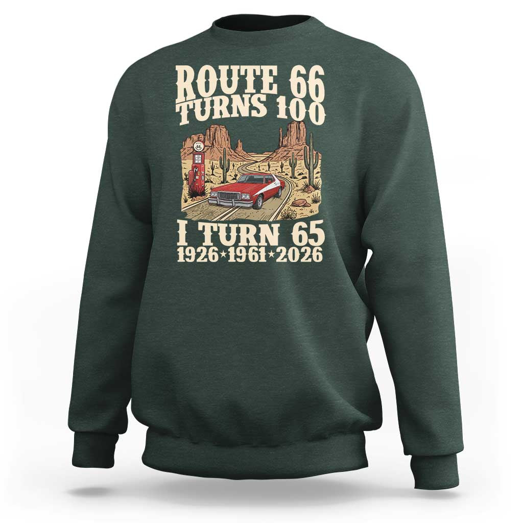 Route Highway 66 Turns 100 I Turn 65 Sweatshirt Vintage 1961 Road Sign American Muscle Car Lover 65th Birthday Gift