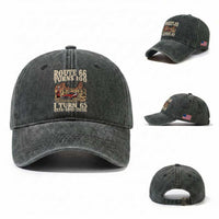 Route Highway 66 Turns 100 I Turn 65 Washed Cotton Baseball Cap Vintage 1961 Road Sign American Muscle Car Lover 65th Birthday Gift