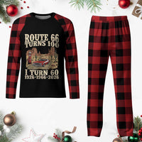 Route Highway 66 Turns 100 I Turn 60 Plaid Pajama Set Vintage 1966 Road Sign American Muscle Car Lover 60th Birthday Gift