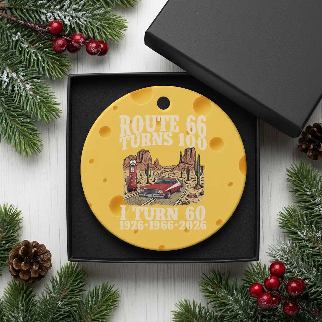 Route Highway 66 Turns 100 I Turn 60 Ceramic Ornament Vintage 1966 Road Sign American Muscle Car Lover 60th Birthday Gift