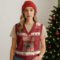 Route Highway 66 Turns 100 I Turn 60 V-Neck Knit Sweater Vest Vintage 1966 Road Sign American Muscle Car Lover 60th Birthday Gift