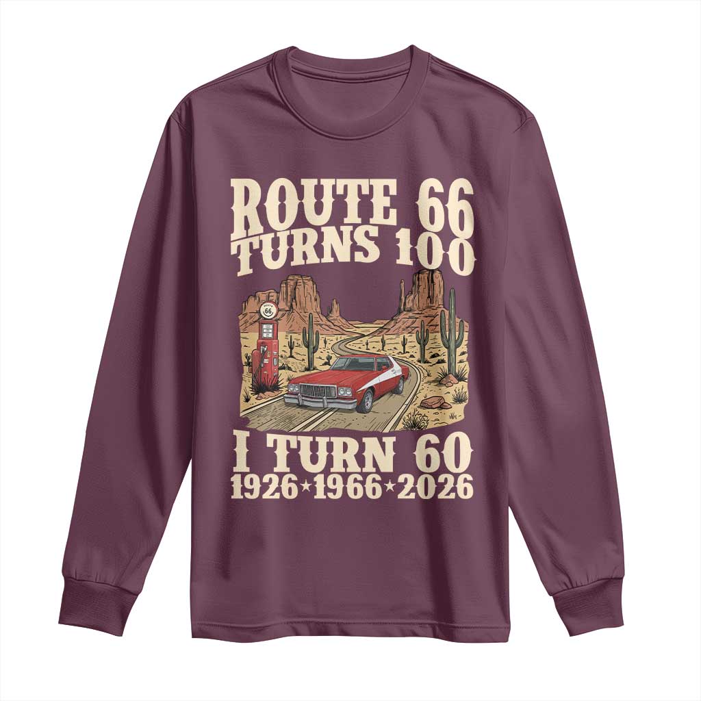 Route Highway 66 Turns 100 I Turn 60 Long Sleeve Shirt Vintage 1966 Road Sign American Muscle Car Lover 60th Birthday Gift