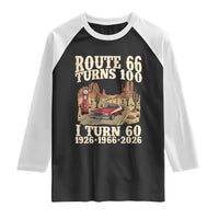 Route Highway 66 Turns 100 I Turn 60 Raglan Shirt Vintage 1966 Road Sign American Muscle Car Lover 60th Birthday Gift