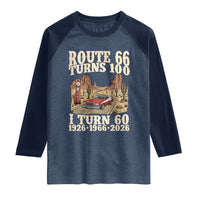 Route Highway 66 Turns 100 I Turn 60 Raglan Shirt Vintage 1966 Road Sign American Muscle Car Lover 60th Birthday Gift