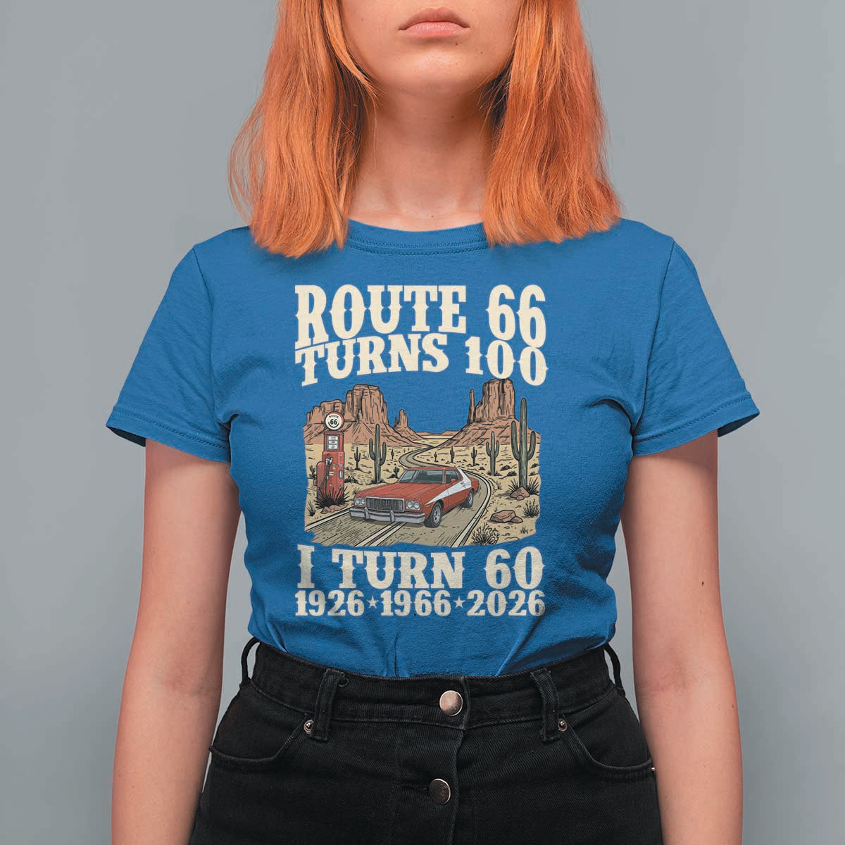 Route Highway 66 Turns 100 I Turn 60 T Shirt For Women Vintage 1966 Road Sign American Muscle Car Lover 60th Birthday Gift